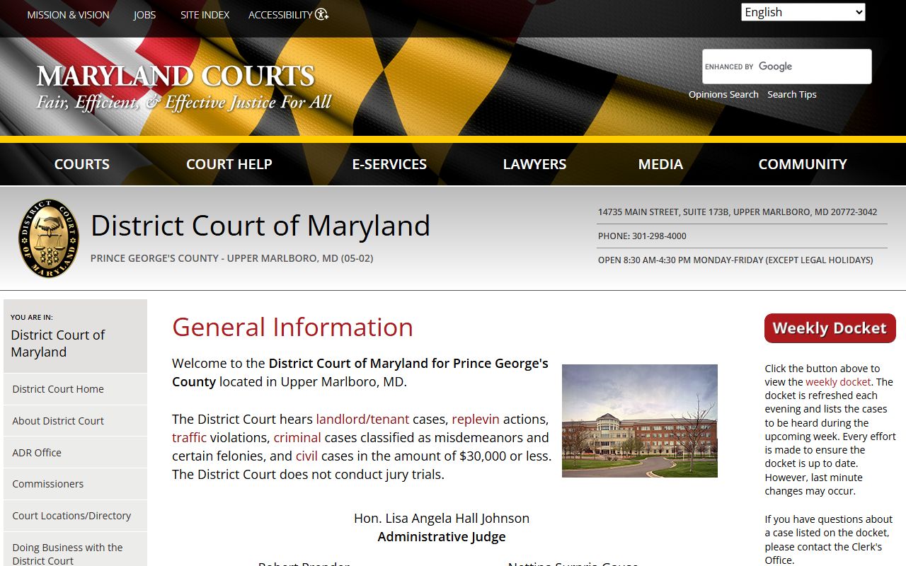 Bowie traffic court records Prince George's County Upper Marlboro District Court