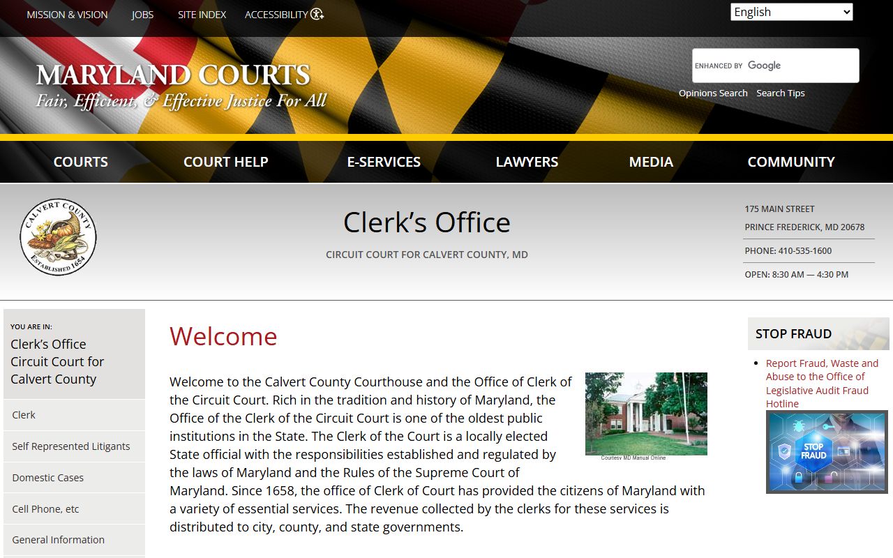 calvert county traffic court records clerk page circuit court