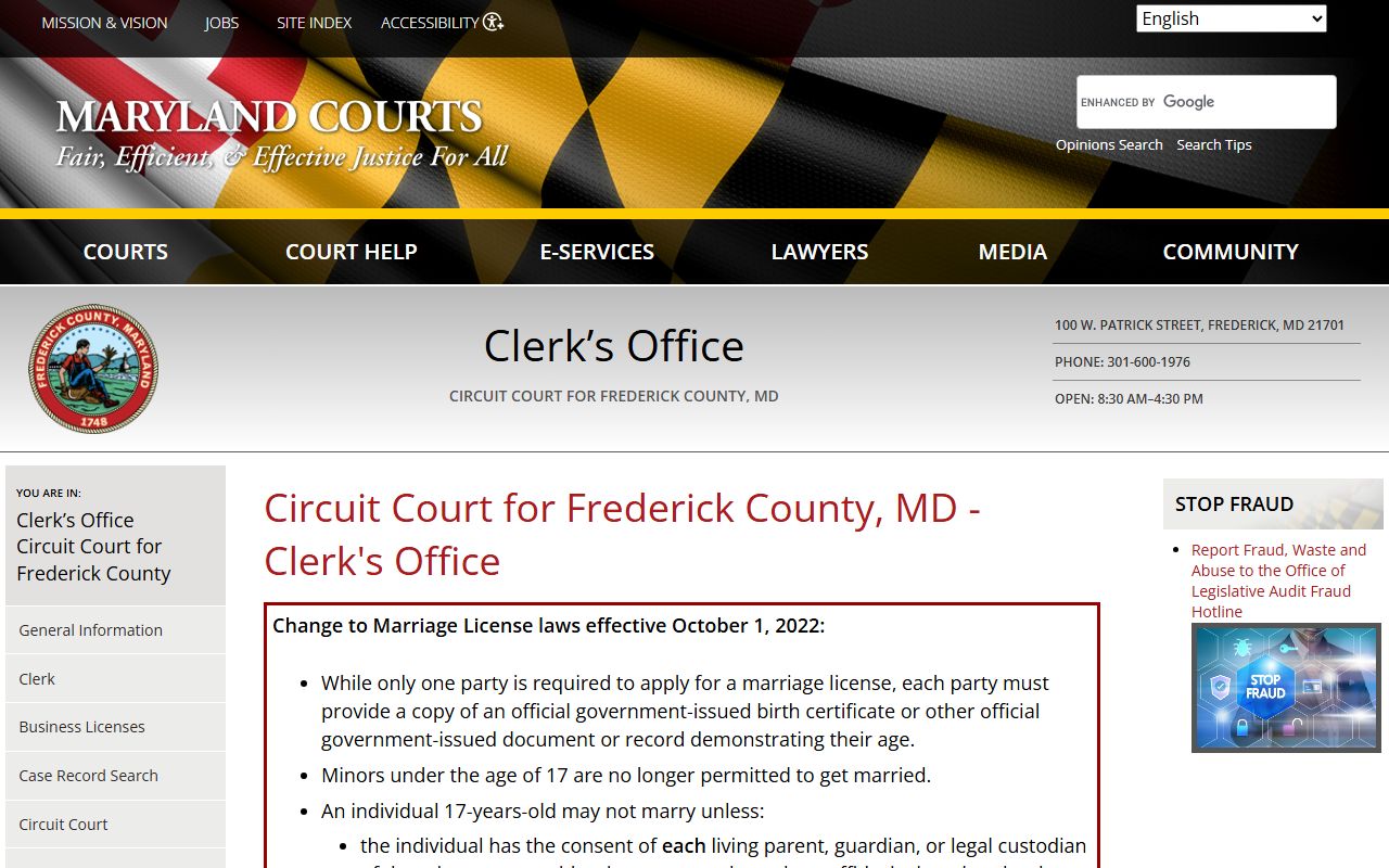 frederick county circuit court clerk traffic records frederick maryland