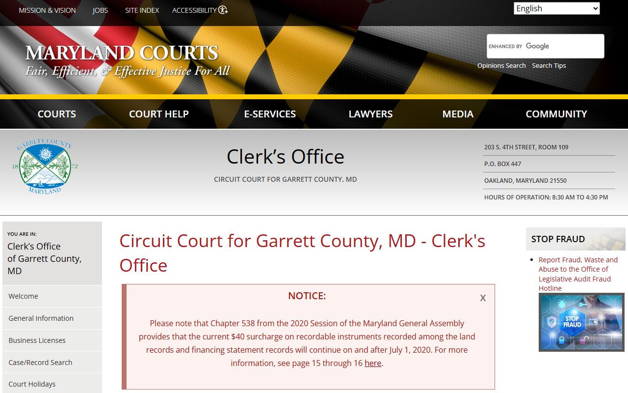 garrett county traffic court records circuit court clerk page