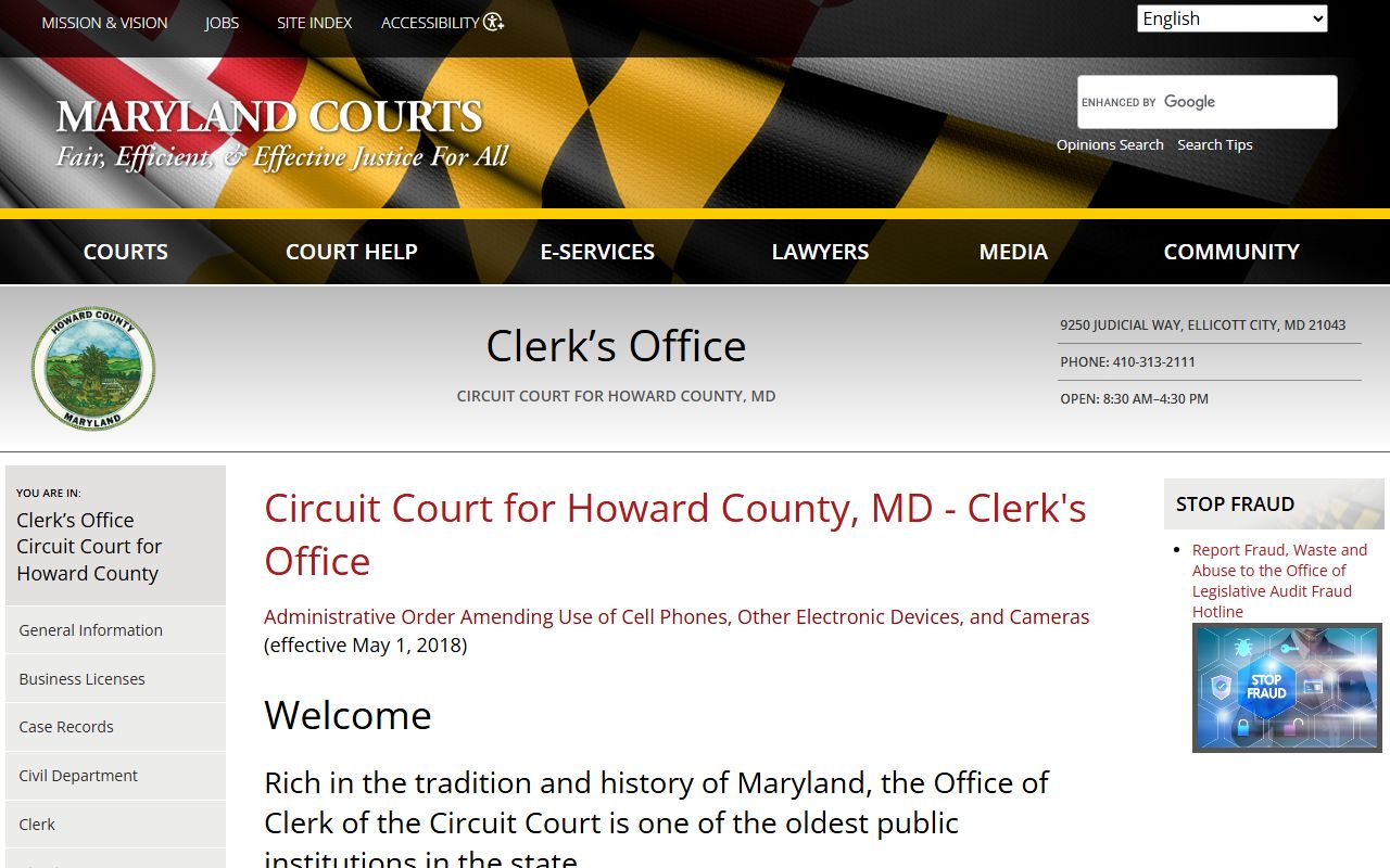 howard county traffic court records circuit court clerk contact page