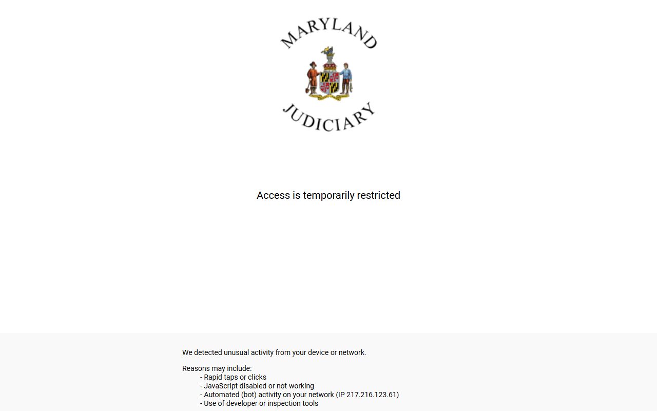 Maryland Judiciary Case Search portal for traffic court records
