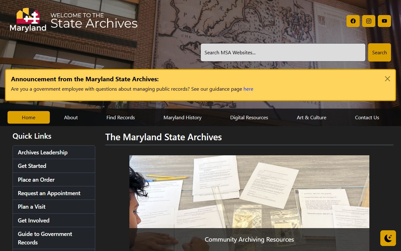 Maryland State Archives website for historical traffic court records access